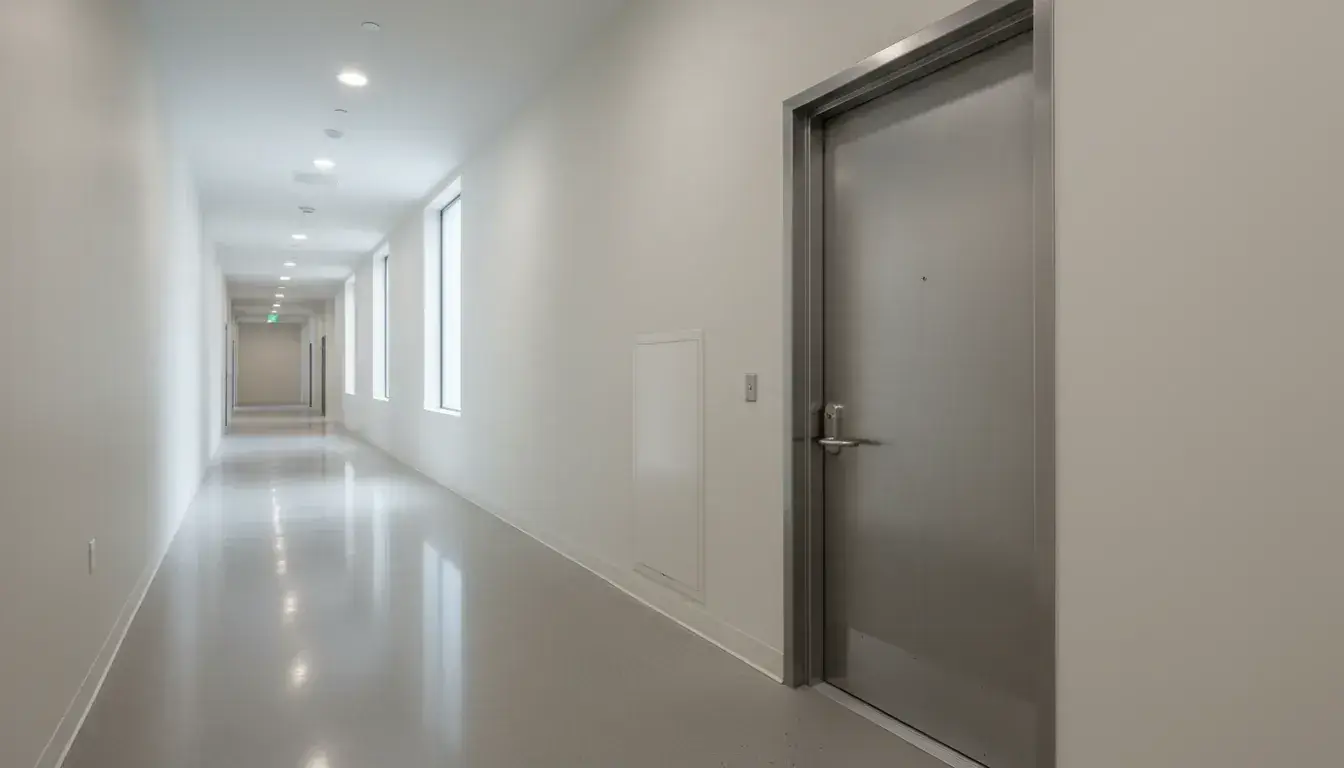ADA-compliant commercial door with automatic operator and panic hardware