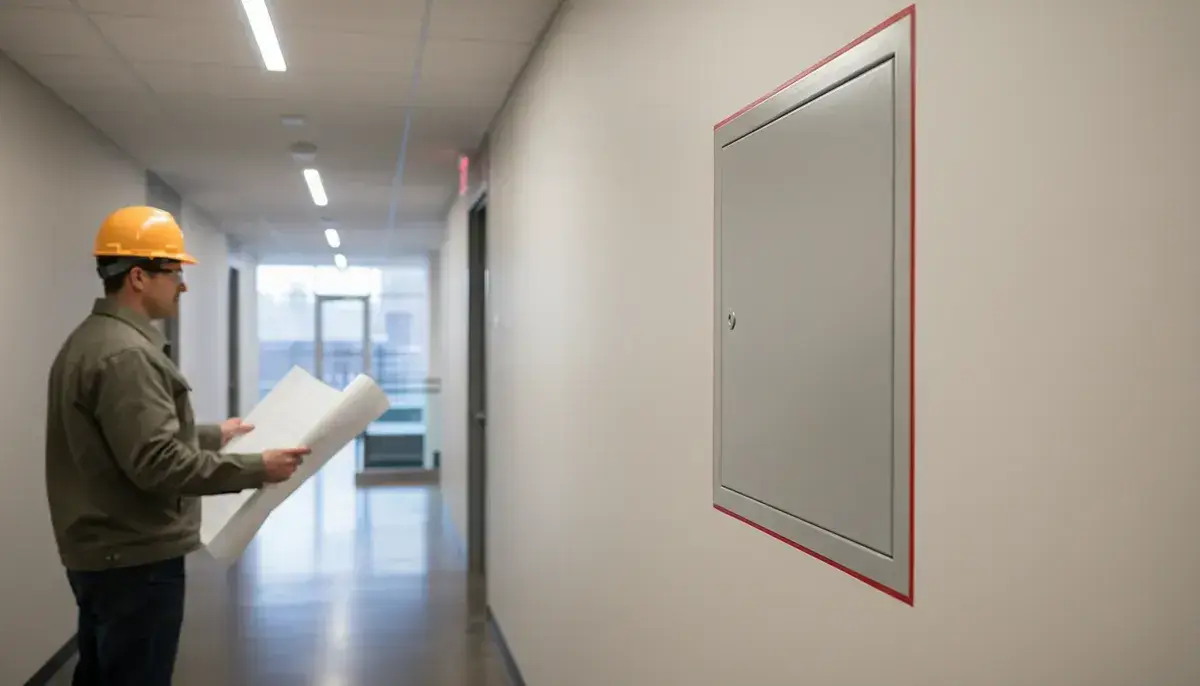 Fire-rated emergency access door installed in NYC commercial building