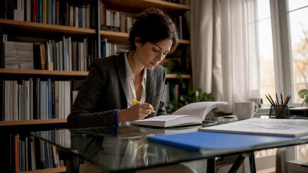 Architect reviewing fire rating documents at table